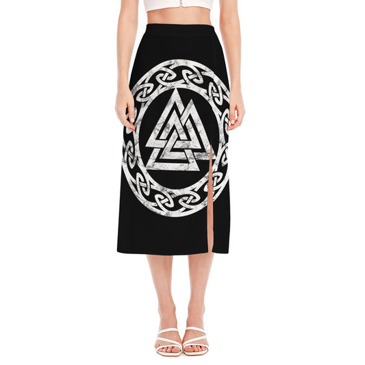 Viking Valhalla Symbol Print Side Slit Midi Skirt