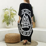 Viking Valhalla Symbol Print Silk V-Neck Kaftan Dress
