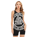 Viking Valhalla Symbol Print Sleeveless One Piece Swimsuit