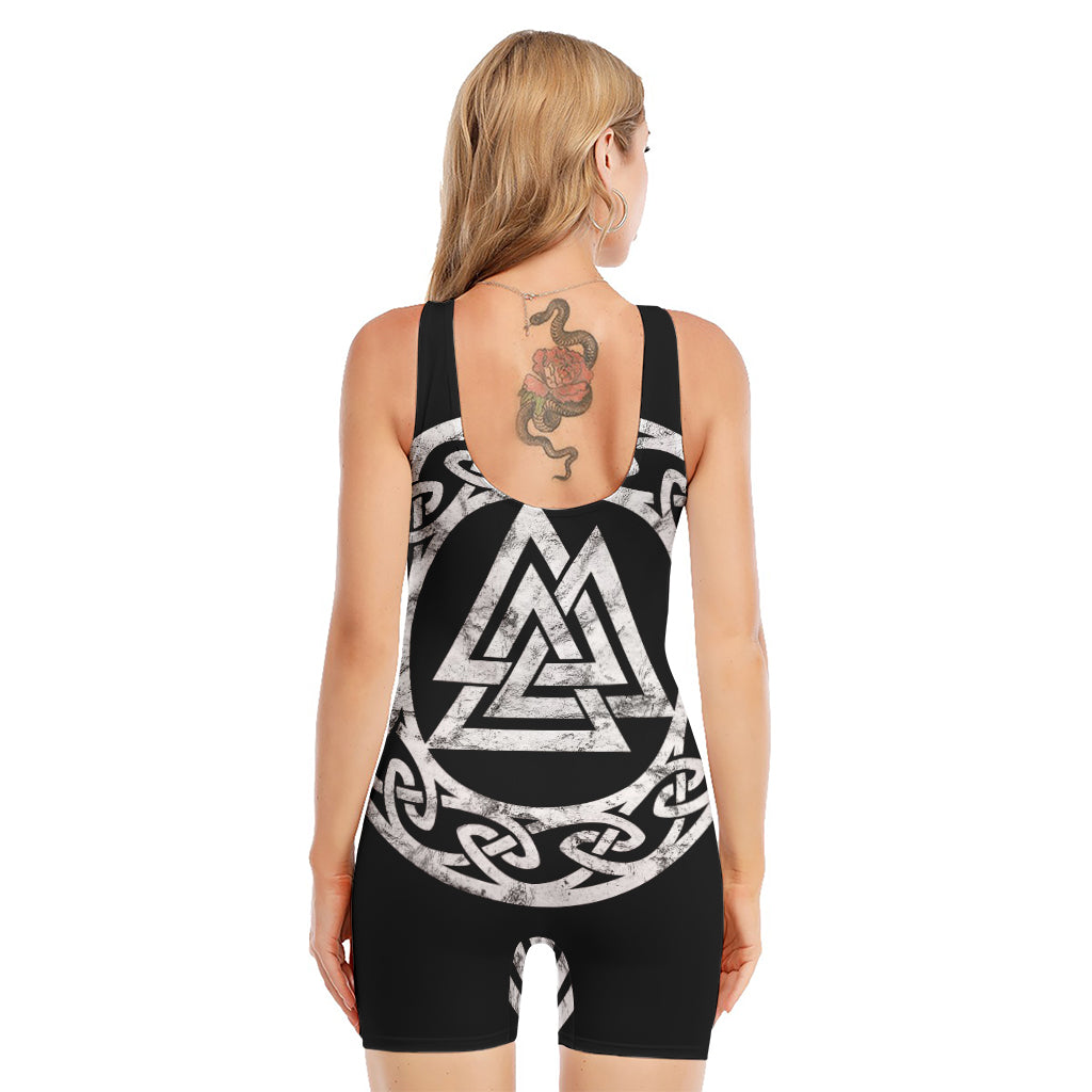Viking Valhalla Symbol Print Sleeveless One Piece Swimsuit