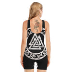 Viking Valhalla Symbol Print Sleeveless One Piece Swimsuit