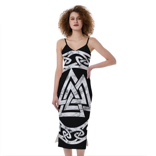 Viking Valhalla Symbol Print Slim Fit Midi Cami Dress