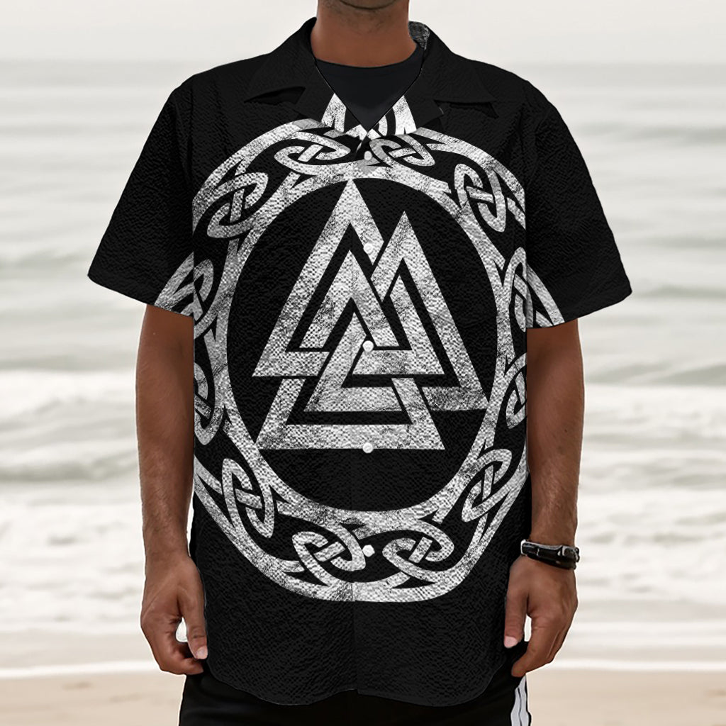 Viking Valhalla Symbol Print Textured Short Sleeve Shirt