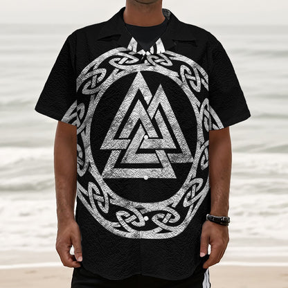 Viking Valhalla Symbol Print Textured Short Sleeve Shirt