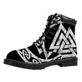 Viking Valhalla Symbol Print Padded Collar Lace Up Boots