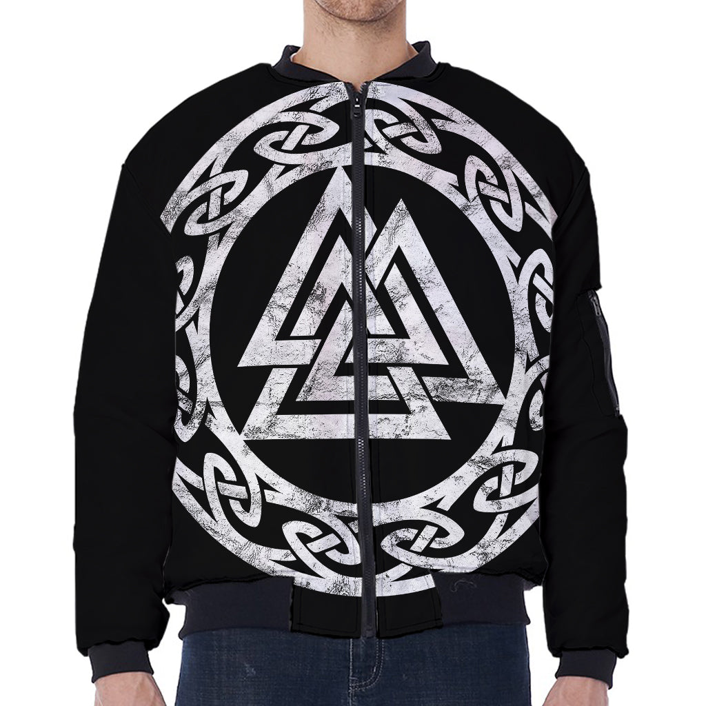 Viking Valhalla Symbol Print Zip Sleeve Bomber Jacket