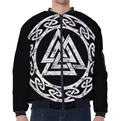 Viking Valhalla Symbol Print Zip Sleeve Bomber Jacket