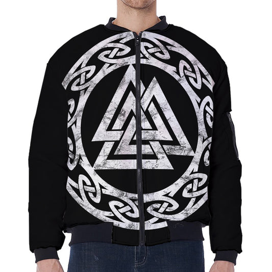 Viking Valhalla Symbol Print Zip Sleeve Bomber Jacket