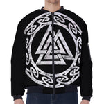 Viking Valhalla Symbol Print Zip Sleeve Bomber Jacket