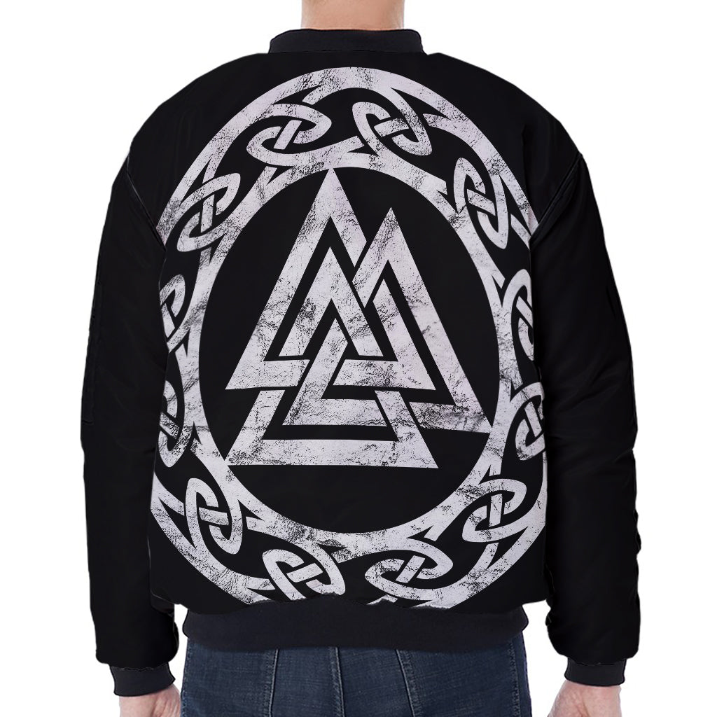 Viking Valhalla Symbol Print Zip Sleeve Bomber Jacket