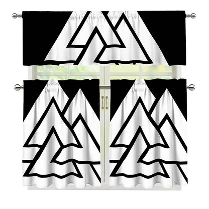 Viking Valknut Symbol Print 3 Piece Kitchen Curtains