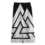 Viking Valknut Symbol Print Cotton Front Slit Maxi Skirt