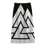 Viking Valknut Symbol Print Cotton Front Slit Maxi Skirt