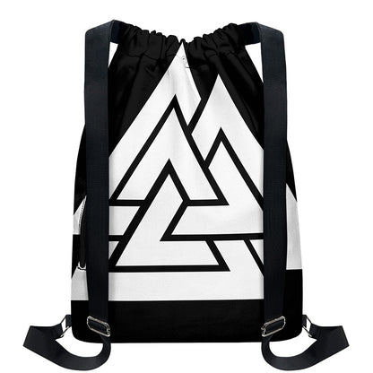 Viking Valknut Symbol Print Drawstring Backpack