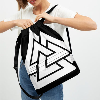 Viking Valknut Symbol Print Drawstring Backpack