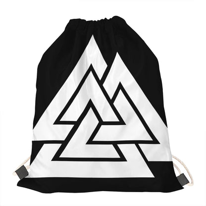 Viking Valknut Symbol Print Drawstring Bag