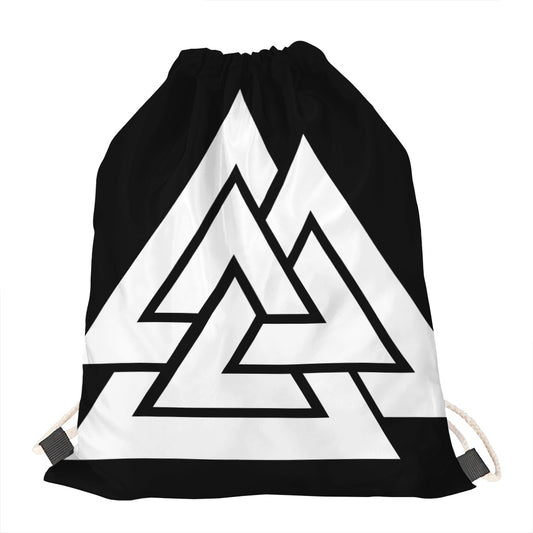 Viking Valknut Symbol Print Drawstring Bag