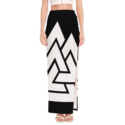 Viking Valknut Symbol Print High Slit Maxi Skirt