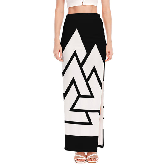 Viking Valknut Symbol Print High Slit Maxi Skirt