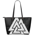 Viking Valknut Symbol Print Leather Tote Bag With Zipper