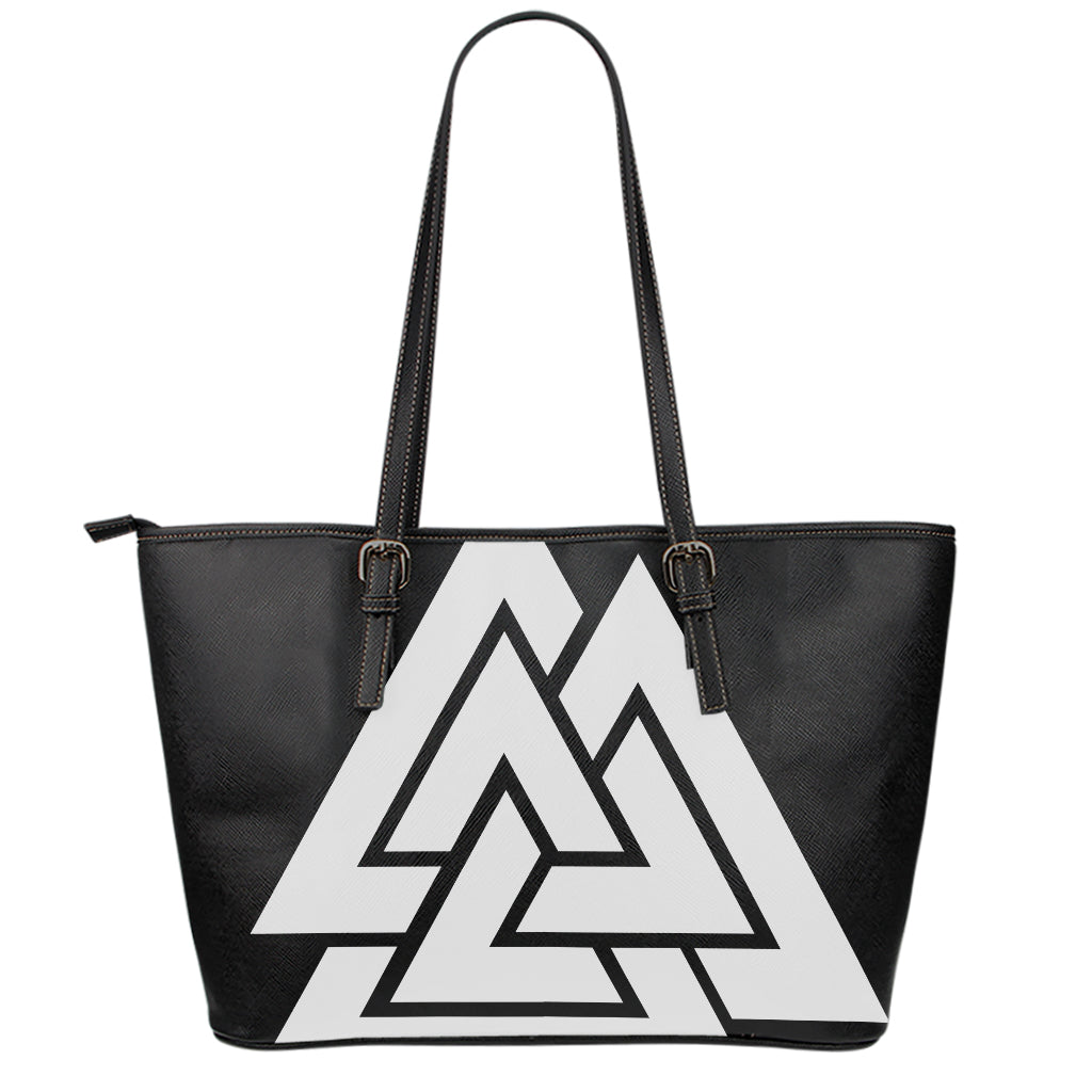 Viking Valknut Symbol Print Leather Tote Bag