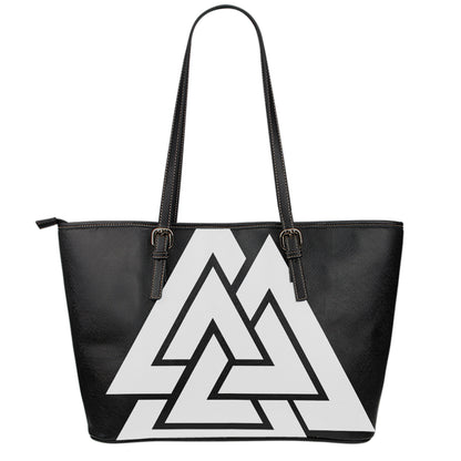 Viking Valknut Symbol Print Leather Tote Bag