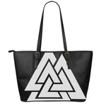 Viking Valknut Symbol Print Leather Tote Bag
