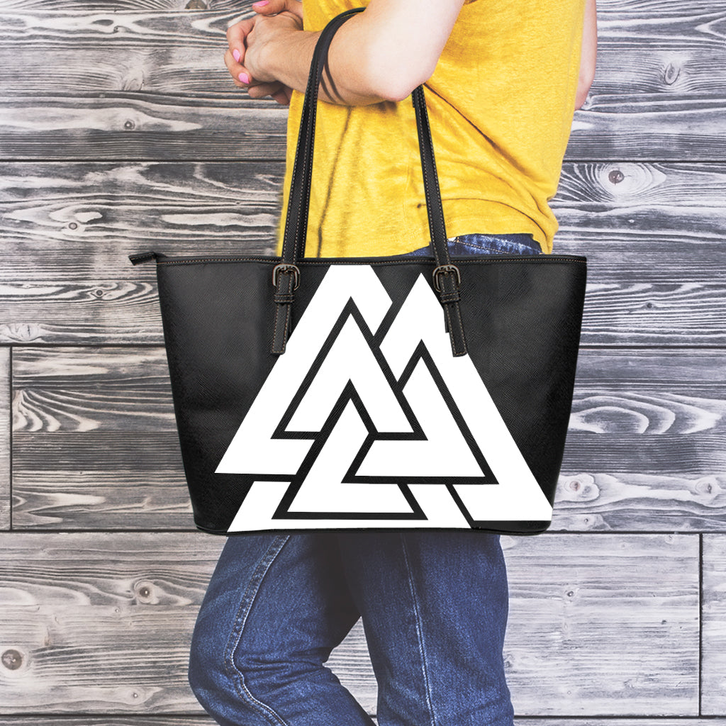 Viking Valknut Symbol Print Leather Tote Bag