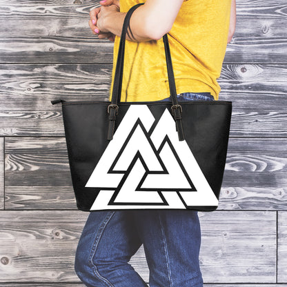 Viking Valknut Symbol Print Leather Tote Bag