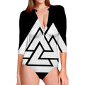 Viking Valknut Symbol Print Long Sleeve Swimsuit