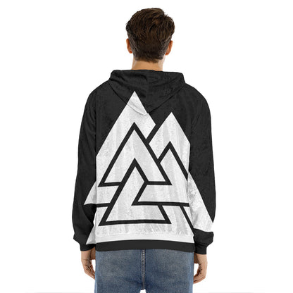 Viking Valknut Symbol Print Men's Velvet Pullover Hoodie