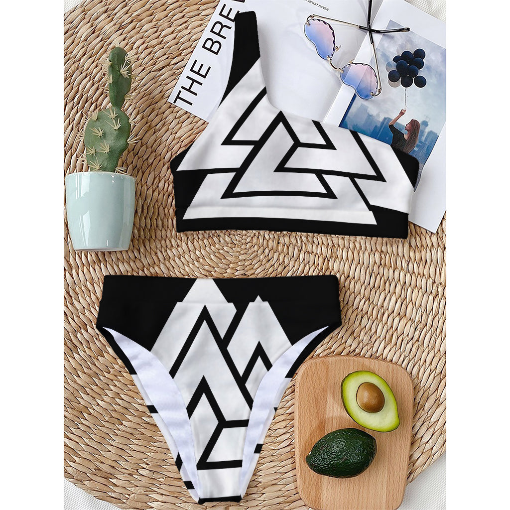 Viking Valknut Symbol Print One Shoulder Bikini Top