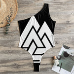 Viking Valknut Symbol Print One Shoulder Bodysuit