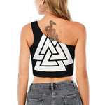 Viking Valknut Symbol Print One Shoulder Crop Top