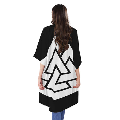 Viking Valknut Symbol Print Open Front Beach Cover Up
