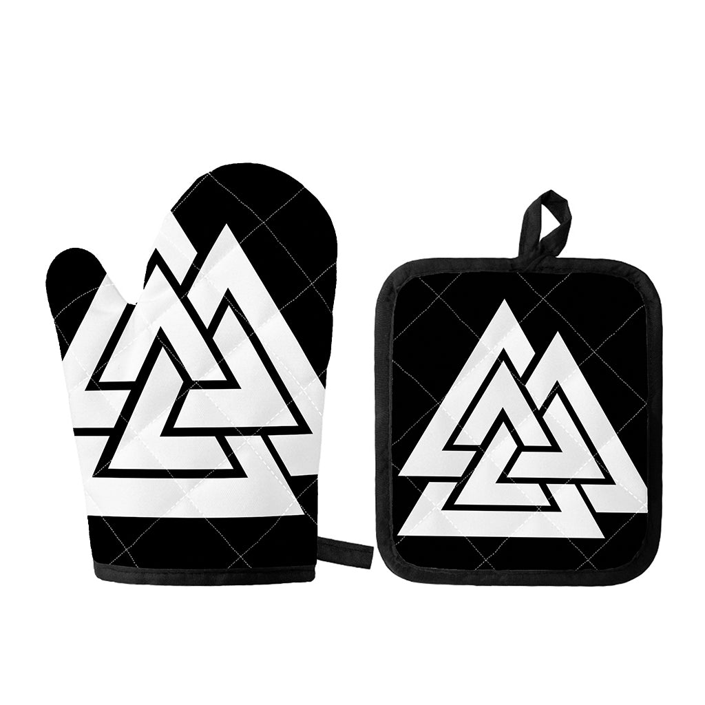 Viking Valknut Symbol Print Oven Mitt And Pot Holder Set