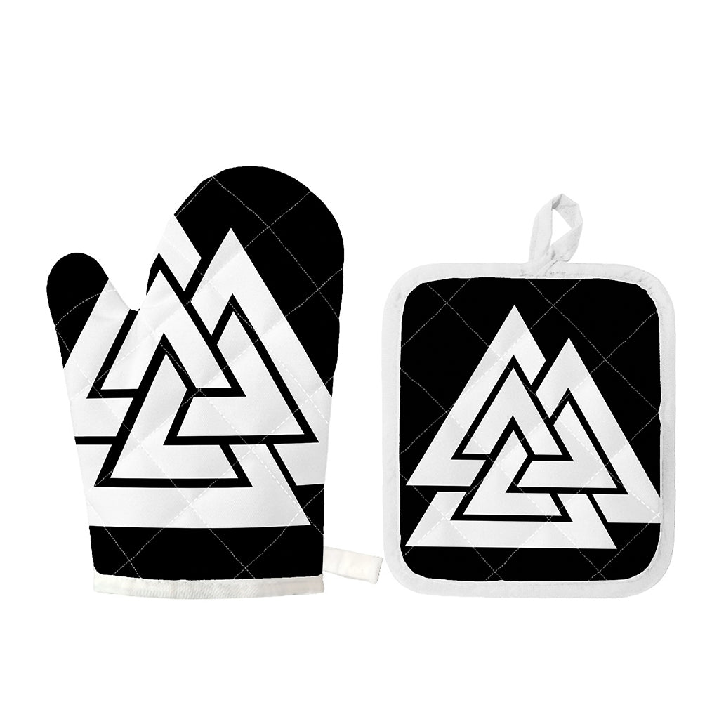 Viking Valknut Symbol Print Oven Mitt And Pot Holder Set