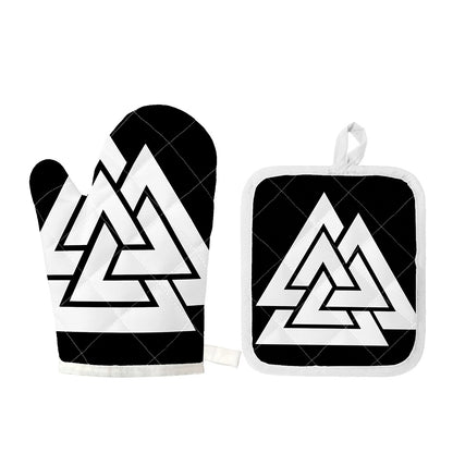 Viking Valknut Symbol Print Oven Mitt And Pot Holder Set