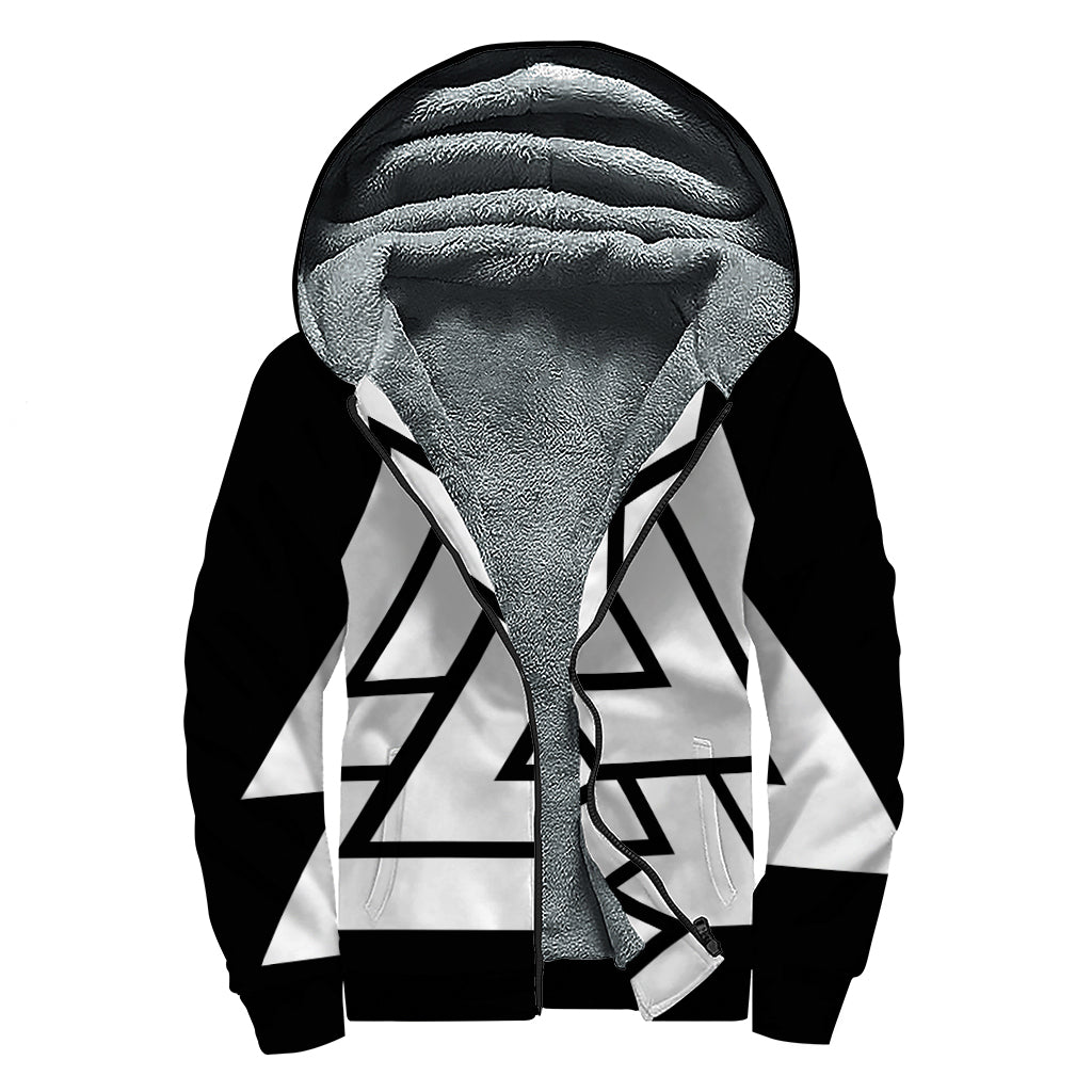 Viking Valknut Symbol Print Sherpa Lined Zip Up Hoodie