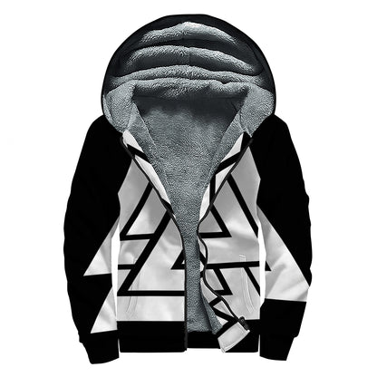 Viking Valknut Symbol Print Sherpa Lined Zip Up Hoodie