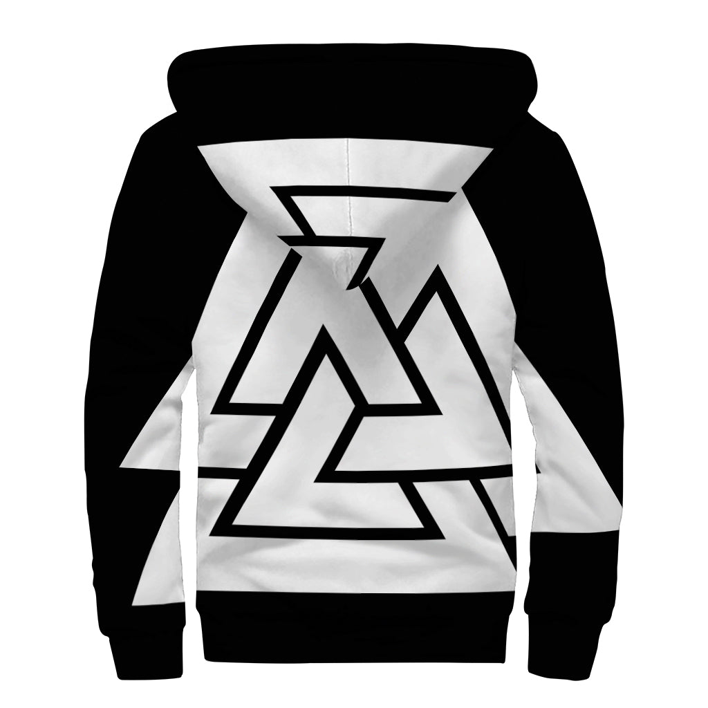 Viking Valknut Symbol Print Sherpa Lined Zip Up Hoodie