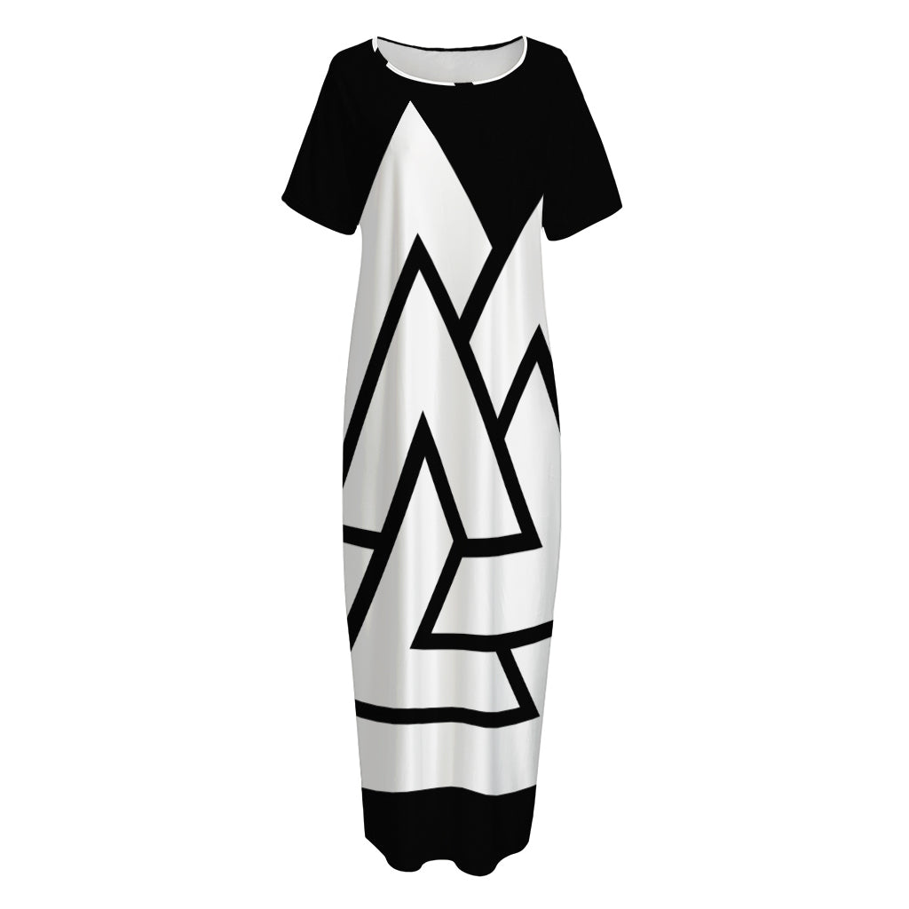Viking Valknut Symbol Print Short Sleeve Long Nightdress