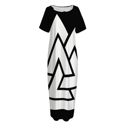 Viking Valknut Symbol Print Short Sleeve Long Nightdress
