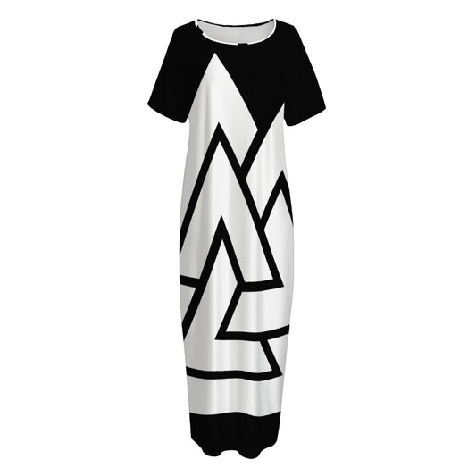 Viking Valknut Symbol Print Short Sleeve Long Nightdress