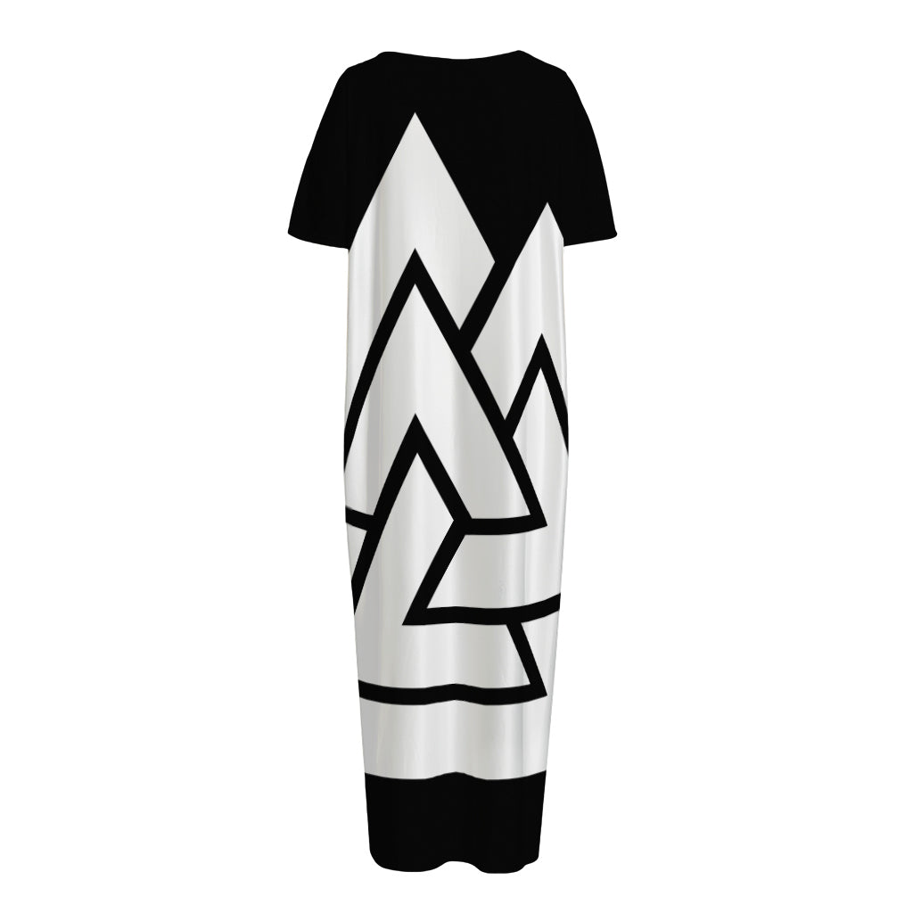 Viking Valknut Symbol Print Short Sleeve Long Nightdress