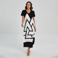 Viking Valknut Symbol Print Short Sleeve Maxi Dress