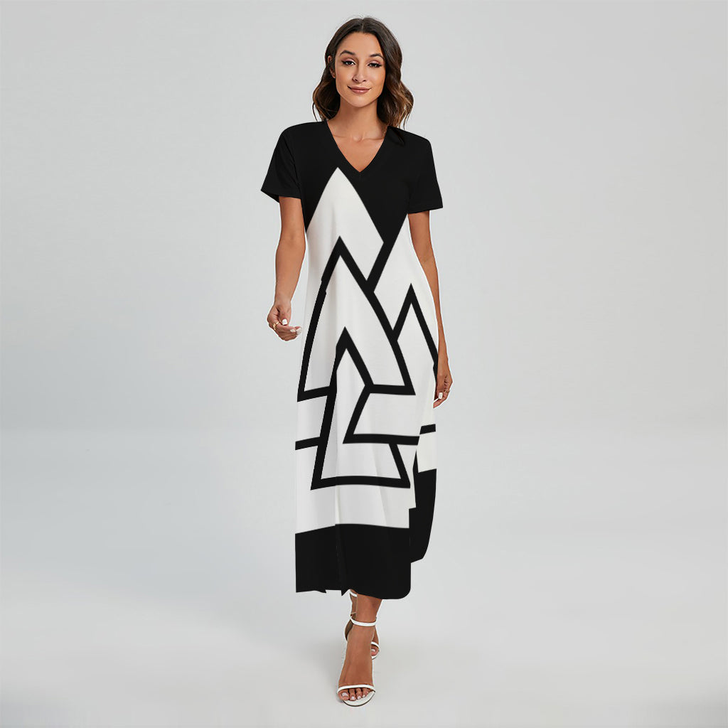 Viking Valknut Symbol Print Short Sleeve Maxi Dress