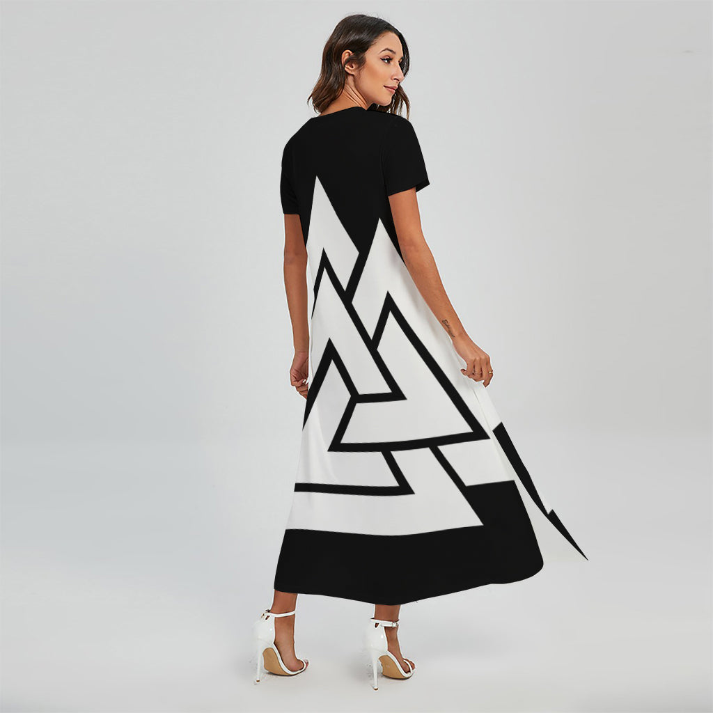 Viking Valknut Symbol Print Short Sleeve Maxi Dress