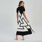 Viking Valknut Symbol Print Short Sleeve Maxi Dress