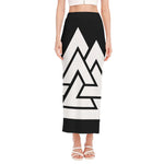 Viking Valknut Symbol Print Side Slit Maxi Skirt
